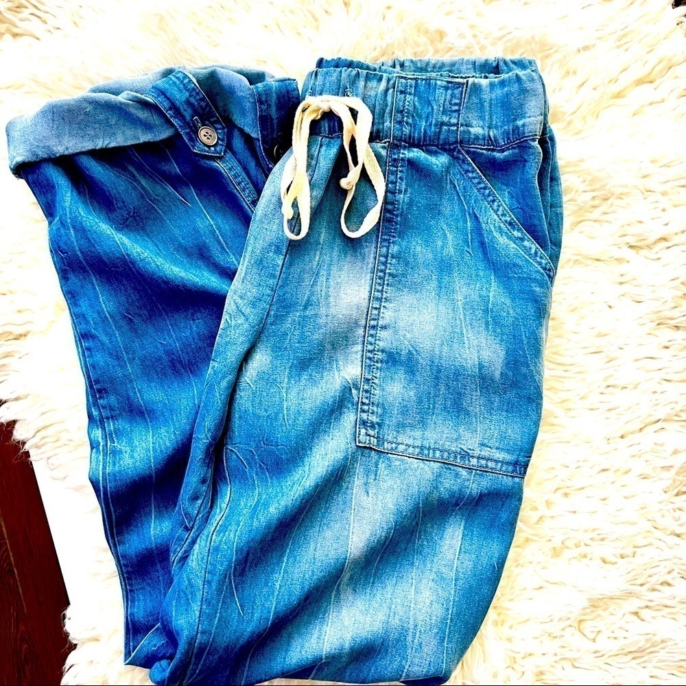 Splendid Wide leg Draw String Denim Pants with Rolled Button Ankle. Hard 2 Find! - Picture 2 of 16